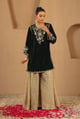 Floral Zari Velvet Kurta with Sharara Emerald Green color