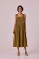 Ziva Pleated Midi Dress Olive color