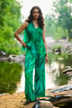Pleated Print Top Leaf Green color