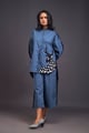 High-Low Shirt & Pants Co-Ord Set with Patchwork Blue/Black color