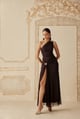 Brown One-Shoulder Ruched Maxi Gown with Thigh Slit - Sage by Mala - Image 1