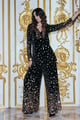 Paillette Embroidered Velvet Pant Black color