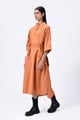 Oversized Cotton Shirt Dress with Tapered Yoke Burnt Orange color