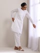 White Cotton Dobby Kurta and Pants Co-ord Set - Truebrowns - Image 1