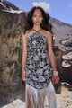 Metallic Floral Fringe Dress Black/Silver color