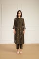Olive Mul Chanderi Pin Tuck Tunic with Straight Printed Pants in Silk Chanderi Olive color