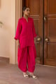 Hot Pink Cutwork Tunic and Farshi Salwar Co-ord Set - INCHING INDIA - Image 1