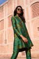 Patterned Brocade Longline Top Green Multi color