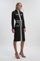 Figure Form Bandage Knit Piping Detail Military Dress Black color