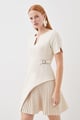 Tailored Military Pleat Short Sleeve Mini Dress Off-White color