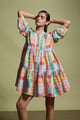 Multicolour Check Tiered Midi Dress Multi color