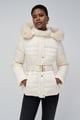 Short Puffer Coat with Fur Light Beige color