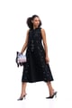 Black Cotton Linen Heart-Embroidered A-Line Midi Dress - Our Love - Image 1