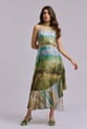 Meadowmist Scenery Print Halter Neck Flowy Midi Dress Green/Blue/Beige color