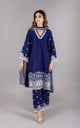 Navy Blue Embroidered Suit Set with Palazzos & Dupatta Blue color