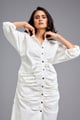 White Ruched Button-Down Shirt Dress White color