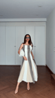 Neutral Colorblock Cotton Linen A-Line Midi Dress - Our Love - Image 1