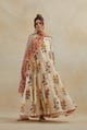 Beige Cotton Chanderi Three-Tiered Kurta Set Beige/Green color