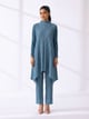 Crushed Sleeves Kurti Set Teal Blue color