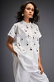 Shirt With Glossy Metallic Discs Embellishments With Wide-Leg Pants White color