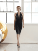 Black Halter Mesh Sheath Dress Black color