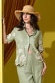 Honeycomb Flowers Embroidered Co-Ord Set Sage Green color
