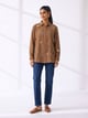 Brown Crinkled Shirt with Floral Bead Embroidery