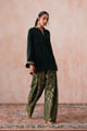 Velvet Top with Brocade Farshi Pants Bottle Green color