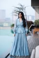 Misa - Pacific Blue Double-Layered Tropical Cocktail Skirt Sky Blue color