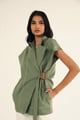 100% Linen Cap Sleeves Jacket Green color