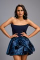 Strapless Navy Blue Mini Dress with Voluminous Shimmer Bottom Navy Blue color