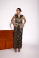 Dusky Olive Satin Embroidered Jumpsuit Dusky Olive color