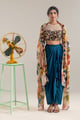 Flora Embroidered Drape Skirt Set with a Cape Multicolor color