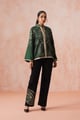Coat with Corduroy Patchwork Bottom Bottle Green/Black color