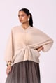 Cream Pleated Kaftan-Inspired V-Neck Batwing Top - Scarlet Sage - Image 1