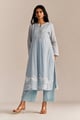 Powder Blue Mul-Mul Embroidered Kurta Set Powder Blue color