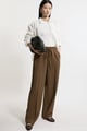 Twill Tie Waist Woven Straight Leg Trouser Brown color