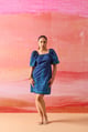 Blue Square Neck Aari Embroidered Poplin Mini Dress - Label Ruiaan - Image 1