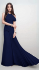 Blue Pleated Drape Dress Navy color