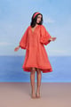 Tangerine Linen Lace Panelled Dress Orange color