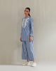 Blue Stripe Leaf Emb Coord Set Blue color