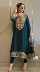 Bottle Green Baroque Crepe Phiran Kurta with Churidar Bottle Green color