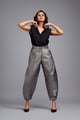 Metallic Quilted Pants Gunmetal color