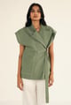 100% Linen Cap Sleeves Jacket Green color