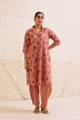 Onion Pink Poplin  Hand Block Floral Print Kurta Set Onion Pink color