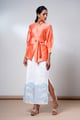 Nella – Coral Breeze Wrap Top + Denim Skirt Orange color