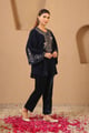 Zari Charm Velvet Tunic with Narrow Pants Navy Blue color