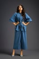 Blue Butterfly Embellished Drawstring Shirt & Wide-Leg Pants Set Blue color
