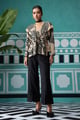 Iconic Striking Print Blouse with Pant Set Beige/Black color