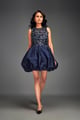 Beaded Floral Dress with Voluminous Bottom Navy Blue color